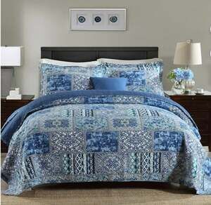 Wanna Too Blue Patchwork 3-Piece Quilt Bedding Set King